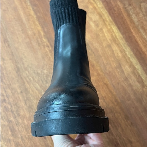 Zara Black Faux Leather Boots with Knit Calf - Picture 4 of 16